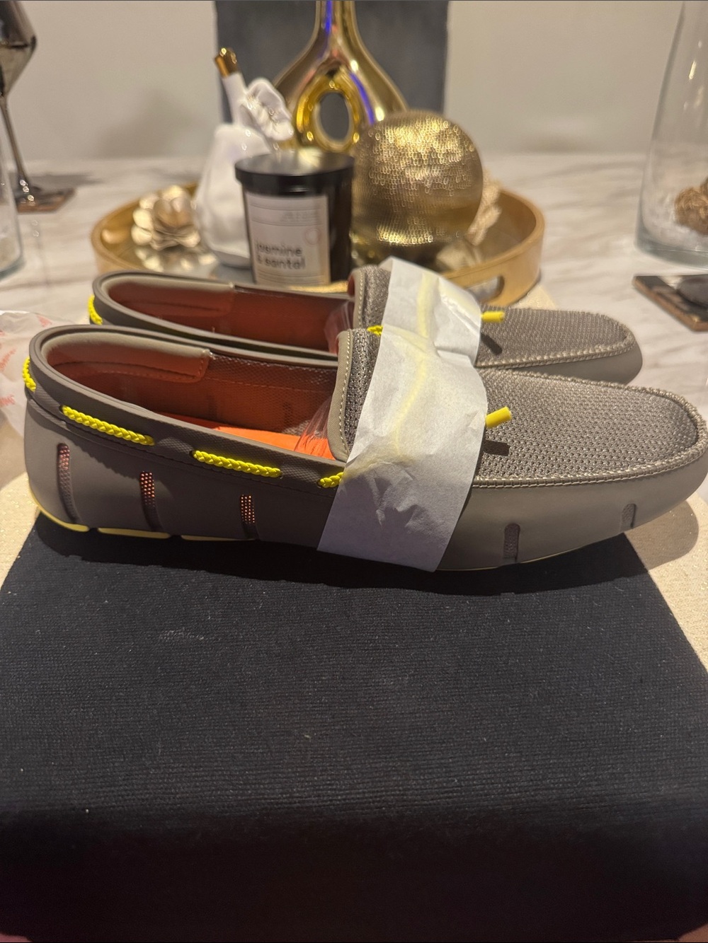 Swims Grey Loafers with Yellow Accents